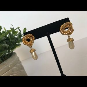 Gold Pearl Drop Post Earrings